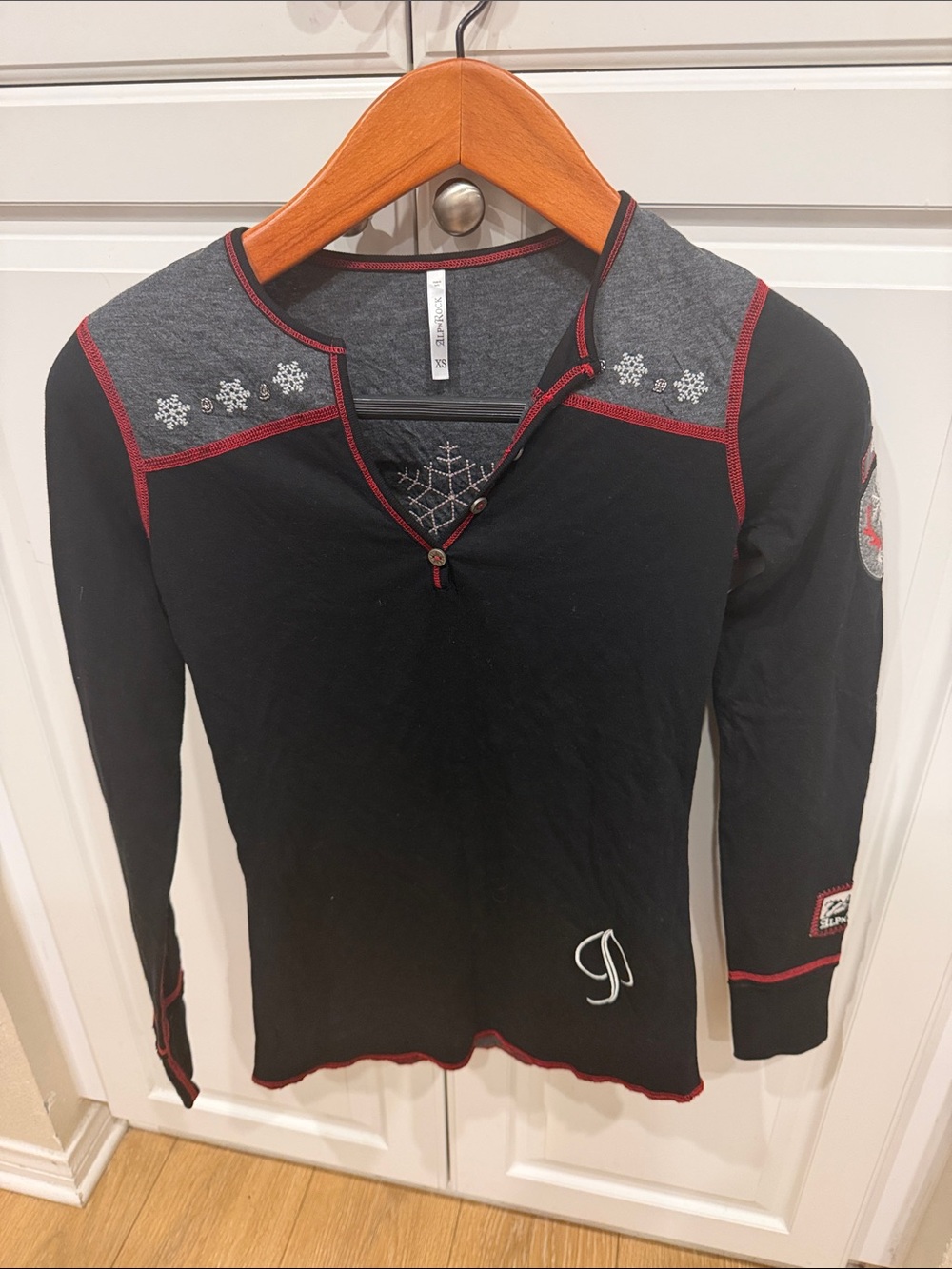 Alp N Rock Black Long Sleeve Henley Tee with Red Trim